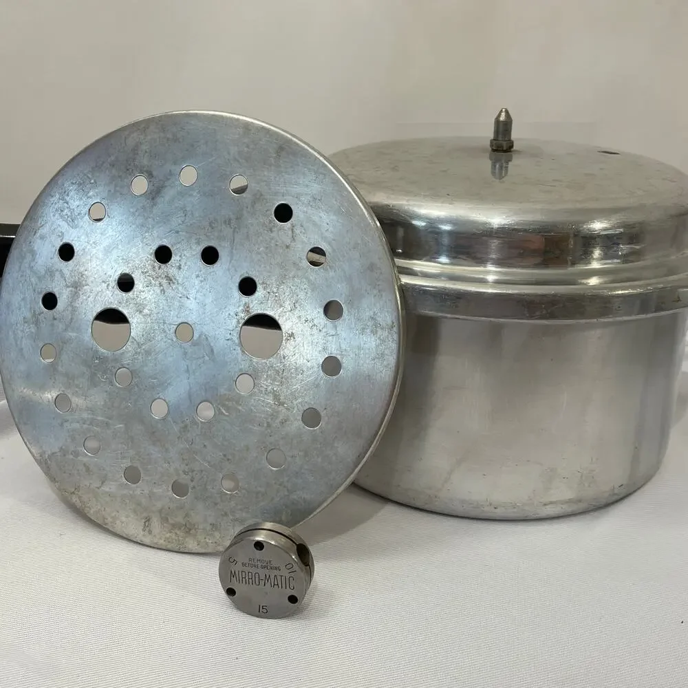 Mirro Matic Aluminum Pressure Cooker 394M 4 Quart Complete Rack Jiggler Weight
